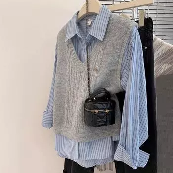 Рубашка для женщин, свободная хлопковая блузка большого размера, повседневная, с длинным рукавом, отложным воротником, рубашка, топ S синий