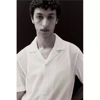 Рубашка фактурного трикотажа HM Regular Fit, белая
