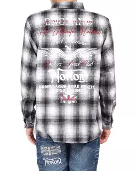Рубашка фланелевая в клетку с вышивкой Wing, повседневная одежда для мотоциклистов, рубашка в клетку с длинным рукавом 243N1500 S, черная [Norton] для мужчин чёрный