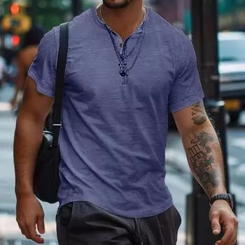 Рубашка Henry, летняя мужская повседневная однотонная футболка с коротким рукавом для мужчин, поло, хлопковые мужские футболки US S(50-60KG) чёрный