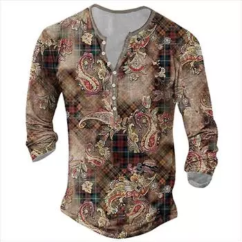Рубашка Henry s Мужская осенняя футболка с длинным рукавом и 3D-цифровым принтом Повседневная мужская спортивная футболка с пуговицами S