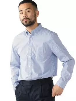 Рубашка хлопковая рубашка на пуговицах Broad London Stripe BLUE XS [Beams Plus] L/S Мужская синий