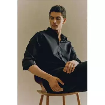 Рубашка HM Easy Care slim Fit, черная S