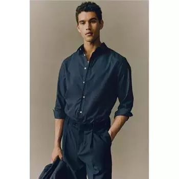 РУБАШКА HM EASY CARE SLIM FIT ТЕМНО-СИНЯЯ В ТОЧКУ