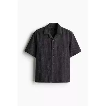 Рубашка HM Linen Blend caMp Regular Fit, черная XS