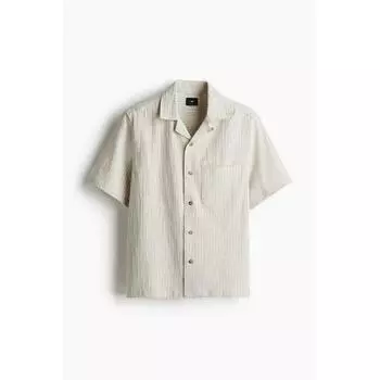 Рубашка HM Linen Blend caMp, стандартный крой, бежевый XS
