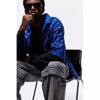 Рубашка HM Oversized с рисунком, ярко-синяя, с рисунком