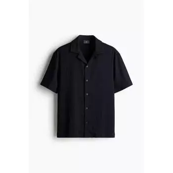 Рубашка HM Regular Fit Crinkle Camp, темно-синяя