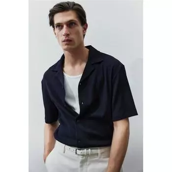 Рубашка HM Regular Fit Crinkle Camp, темно-синяя