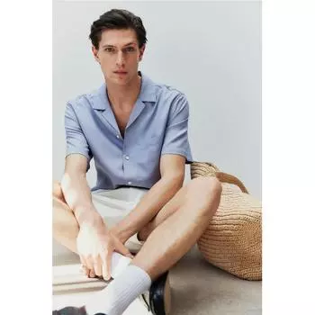 Рубашка HM Regular Fit Lyocell cAMP, бледно-голубая S