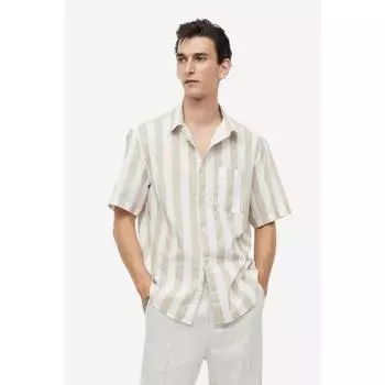 Рубашка HM Regular Fit с коротким рукавом Бежево-белая полоска 1112992005