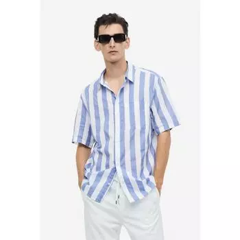 Рубашка HM Regular Fit с коротким рукавом сине-белая полоска 1112992006