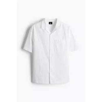 Рубашка HM Regular Fit с коротким рукавом из льняной смеси, белая XS