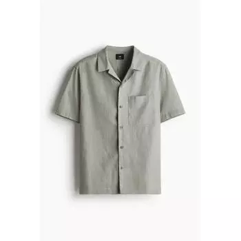 Рубашка HM Regular Fit с коротким рукавом из льняной смеси, цвет шалфейно-зеленый XS