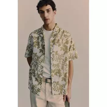 Рубашка HM Regular Fit с принтом, белые листья
