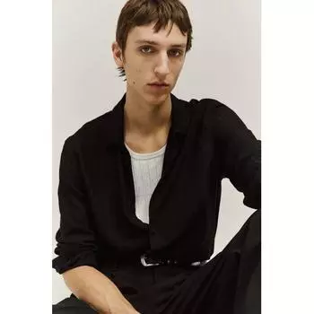 Рубашка HM Regular Fit с текстурой, черная