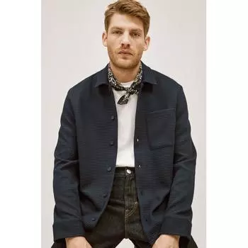 Рубашка HM Regular Fit с вафельной текстурой, темно-синяя