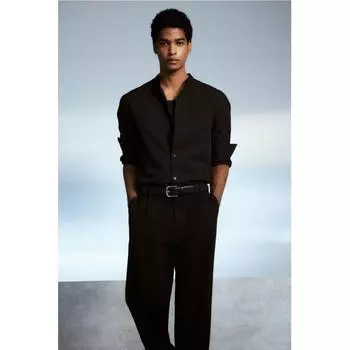 Рубашка HM Regular Fit Stand Collar, черная XS