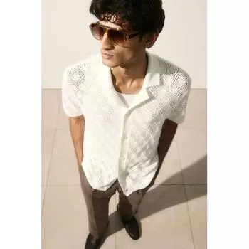 Рубашка HM Regular Fit, связанная крючком, белая
