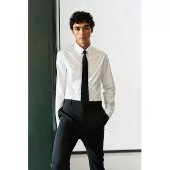 Рубашка HM slim fit из хлопка piMa белого цвета L