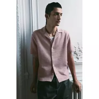 Рубашка HM Textured caMp Regular Fit Pink XS