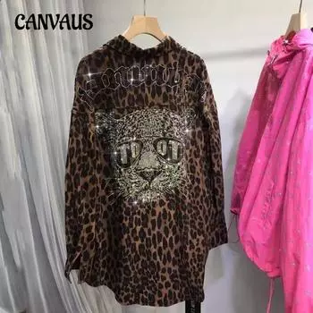 Рубашка Hot Drill размера Plus, кардиган с леопардовым принтом, свободная куртка средней длины на осень L кофейный