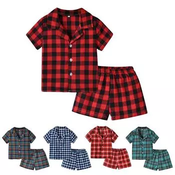Рубашка и шорты в клетку для мальчиков 1–7 лет, костюм из 2 предметов 80