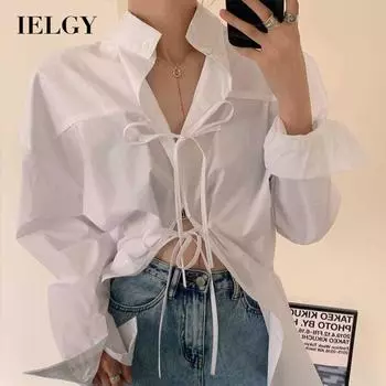 Рубашка IELGY, женская дизайнерская ниша, две свободные французские блузки спереди и сзади S белый