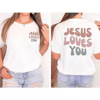 Рубашка «Иисус любит тебя» Христианская рубашка Религиозная рубашка Рубашка «Иисус» Рубашка со стихами из Библии Христианская рождественская рубашка S красный