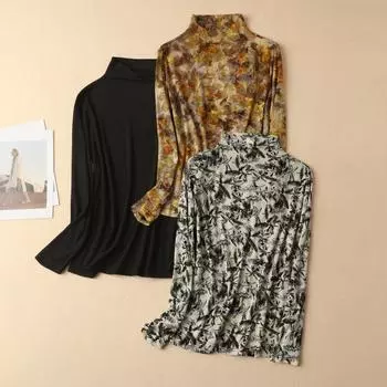 Рубашка из 100% овечьей шерсти с тонким воротником, длинным рукавом и принтом - модная женская верхняя одежда на весну и осень L