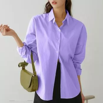 Рубашка из чистого хлопка женская весна-осень однотонная базовая модель топа Sense Niche многослойная свободная рубашка с длинными рукавами блузки и рубашки S белый