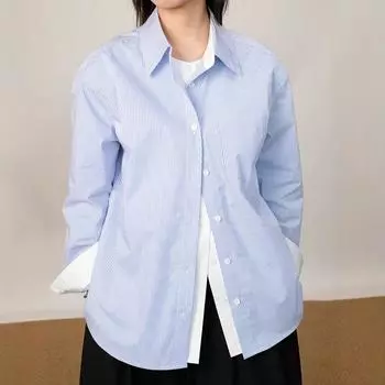 Рубашка из двух частей из хлопка в сине-белую полоску с длинным рукавом - Коллекция Весна/Лето Medium