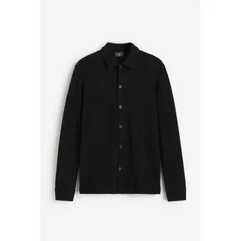 Рубашка из джерси HM Regular Fit с узором в отверстия, черная