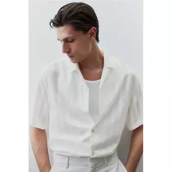Рубашка из фактурной ткани HM Regular Fit, белая