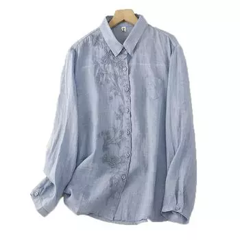 Рубашка из хлопка и пеньки в стиле ретро с вышивкой для женщин, свободная, универсальная, для поездок на работу, художественная, в стиле ретро, топ-тренд, блузки, рубашки M белый