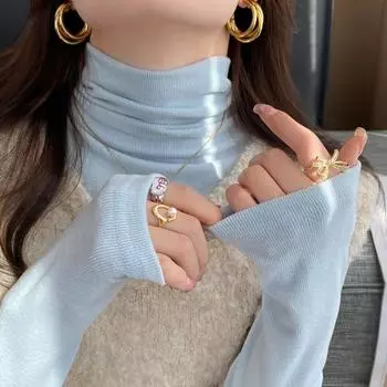 Рубашка из кашемира с высоким воротником и начесом для женщин, которую можно носить осенью и зимой, новый приталенный топ с воротником-стойкой и синим ворсом S