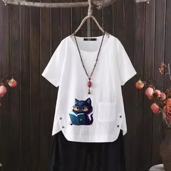 Рубашка из льна Summer Beach Day, женская футболка с графическим принтом, короткий рукав с принтом Boho, S-4XL S белый