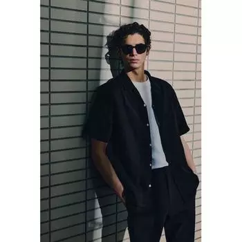 Рубашка из льняной смеси HM Regular Fit, черная