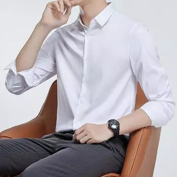 Рубашка из мерсеризованной немаркой мужской с длинным рукавом, не мнется, деловой костюм, свадебная рубашка, однотонная M белый