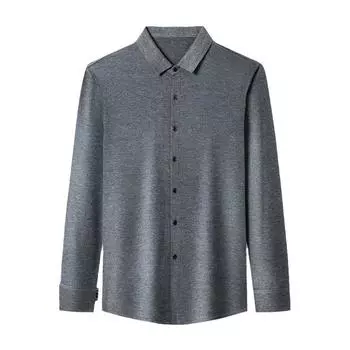 Рубашка из плотного кашемира для мужчин среднего возраста, деловая, повседневная, однотонная, с длинными рукавами, не требующая глажки, теплая, не мнется M
