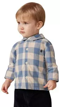 Рубашка из саржевой ткани A0B4A Белая, 18 месяцев, 81 см [Petit Bateau], Синий/Млечный