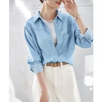 Рубашка из шелкового денима на каждый день для женщин с микросилуэтом Рубашка для женщин с драпированным верхом, свободная и тонкая S