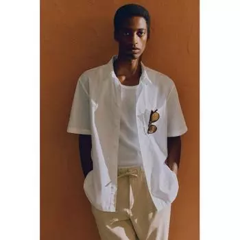 Рубашка HM Regular Fit из льняной смеси белого цвета S