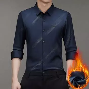 Рубашка из утолщенного бархата с длинными рукавами, мужская, осень-зима, новая, полосатая, повседневная, универсальная, не требующая глажки, рубашка M