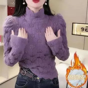 Рубашка из утолщенного флиса с кружевной отделкой, новая осенне-зимняя полуводолазка облегающего кроя в иностранном стиле с теплым верхом для женщин S