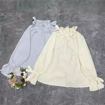 Рубашка Johnature с длинными рукавами и бантом на шее, эластичная, японская, с рукавами-фонариками, осенние свободные плиссированные топы Mori Girl One Size фиолетовый