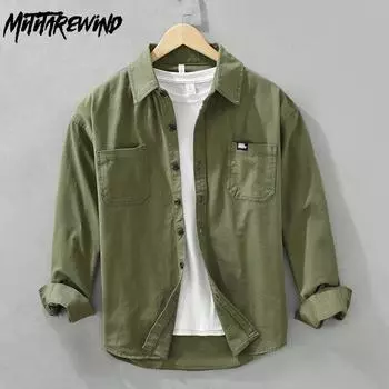 Рубашка-карго в японском стиле, мужская весенне-летняя повседневная рубашка с длинным рукавом, хлопковые карманы, мягкий и удобный свободный топ, молодежная популярная мужская одежда M хаки