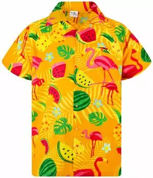 Рубашка King Kameha Aloha Shirt Hawaii Shirt Short Sleeve Flamingo 5XL Men s Melon, Yellow,