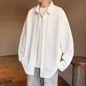 Рубашка куртка мужская осень и зима жаккард Ins модный американский свободный лацкан куртка топ M белый