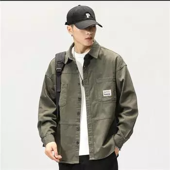 Рубашка-куртка Tooling, мужская, японская, свободная, весенняя, хлопковая, повседневная, трендовая, с длинным рукавом S хаки
